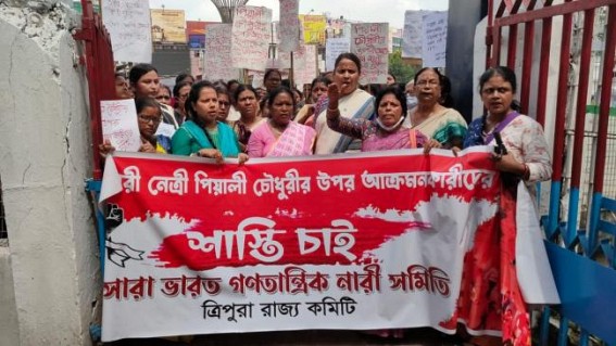 AIDWA activists gheraoed Agartala Women PS centering the attack on CPIM women workers in CPIM’s rally in Amtali area on Thursday